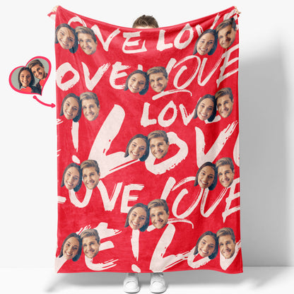 Personalized Photo Couple's Faces and Hearts Blanket