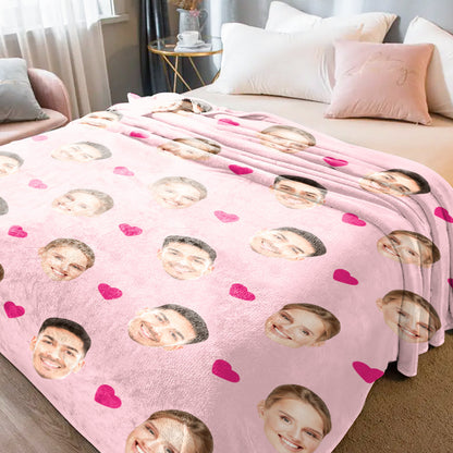 Personalized Photo Couple's Faces and Hearts Blanket