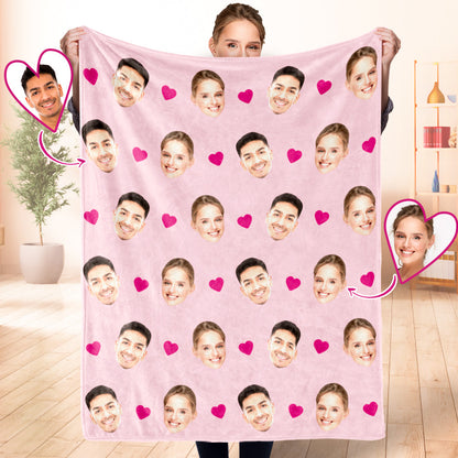 Personalized Photo Couple's Faces and Hearts Blanket