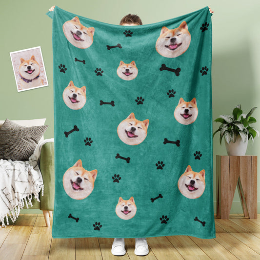 Custom "Paws and Bones" Dog Face Photo Blanket