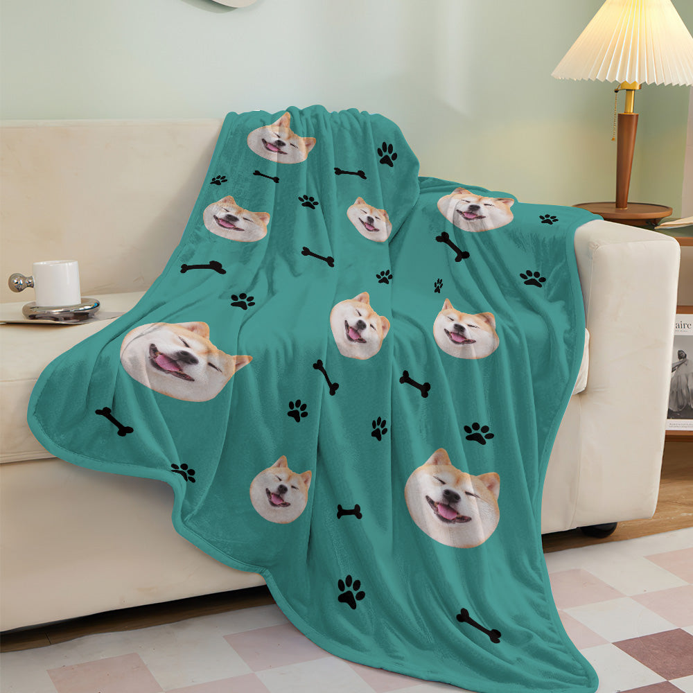 Custom "Paws and Bones" Dog Face Photo Blanket