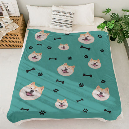 Custom "Paws and Bones" Dog Face Photo Blanket