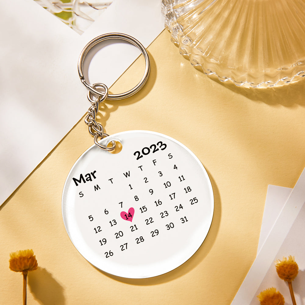 Back Custom Record Keychain with Photo, Music Song Code & Anniversary Calendar