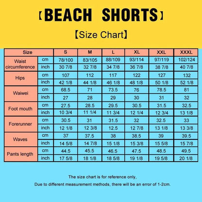 Beach Shorts Size Chart