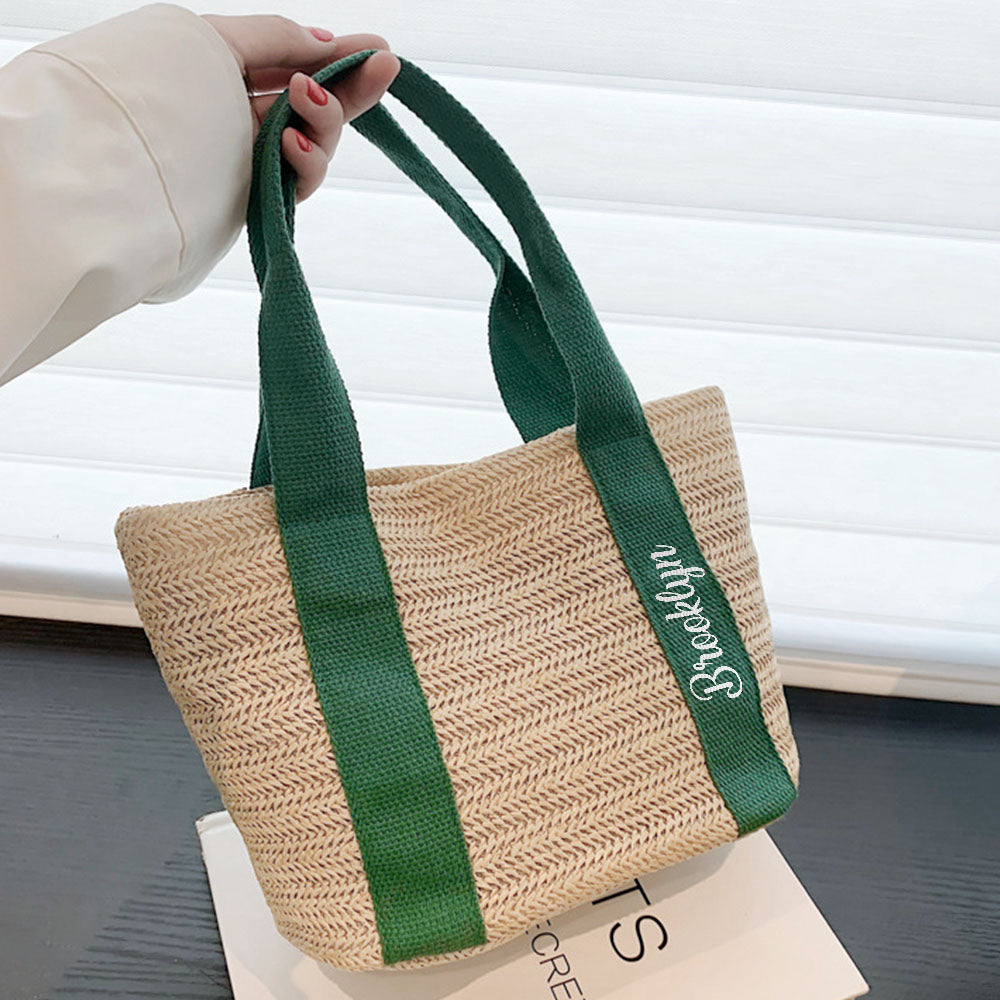 Beach Straw Bag with Personalized Name Green Context