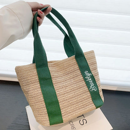 Beach Straw Bag with Personalized Name Green Context