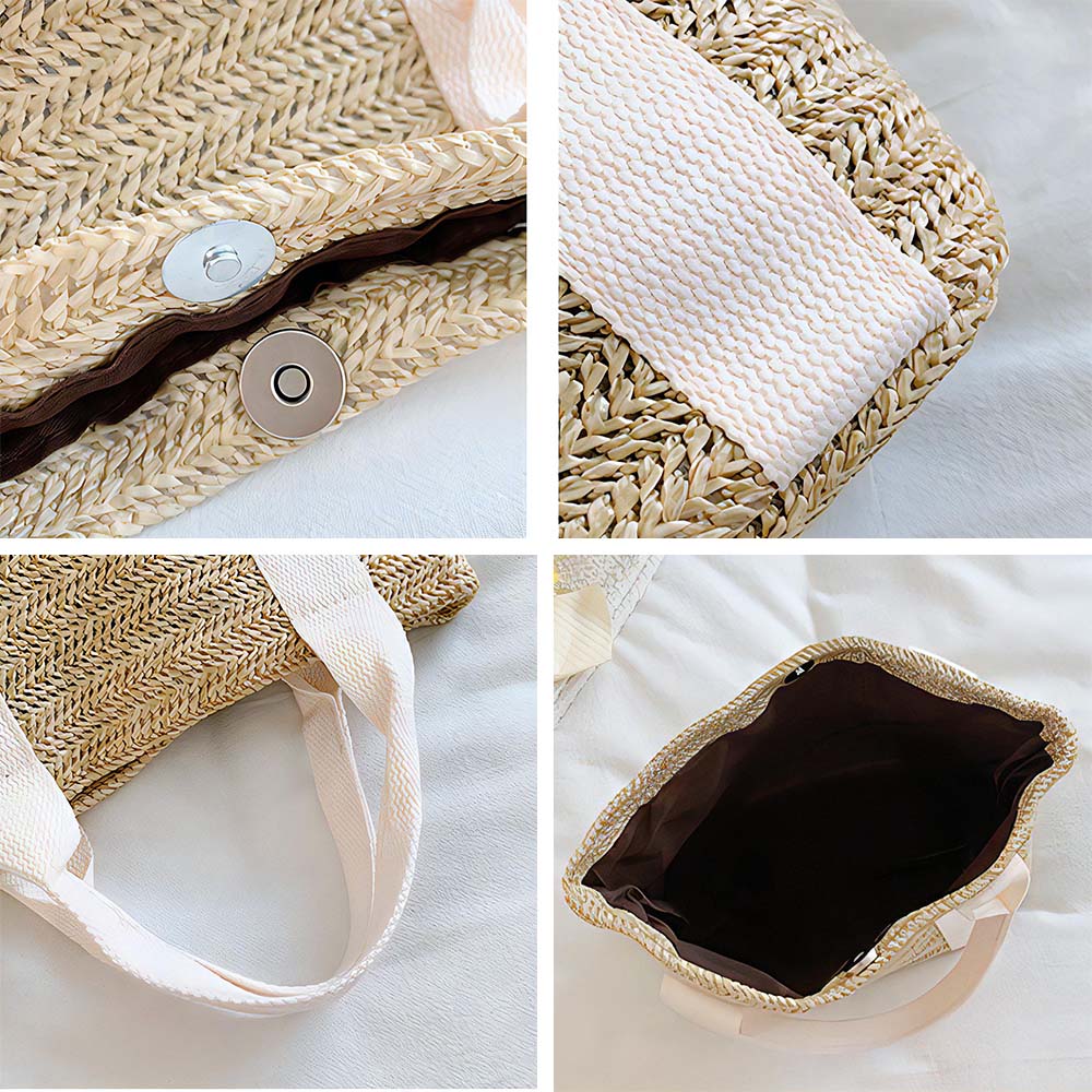 Beach Straw Bag with Personalized Name White Close Up