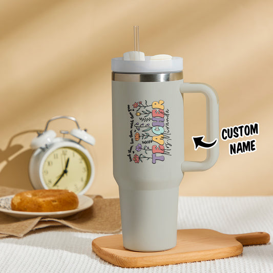 Beige Personalized Back to School Gift for Teacher Wildflower 40oz Tumbler