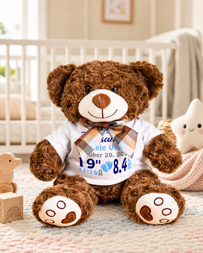 Personalized Birth Announcement Bear Plush Stuffed Toy