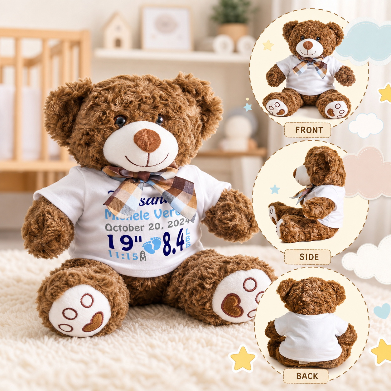 Personalized Birth Announcement Bear Plush Stuffed Toy