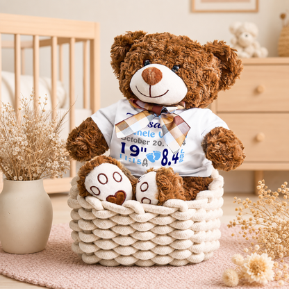 Personalized Birth Announcement Bear Plush Stuffed Toy