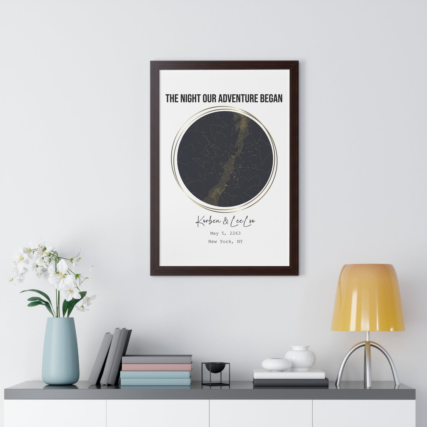 Black & Gold Personalized Star Map with Frame
