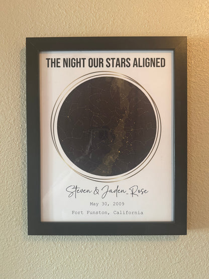 Black & Gold Personalized Star Map with Frame