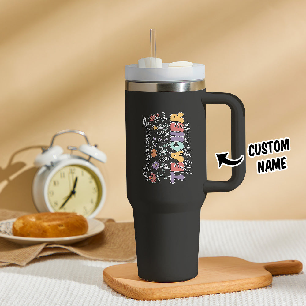 Black Personalized Back to School Gift for Teacher Wildflower 40oz Tumbler
