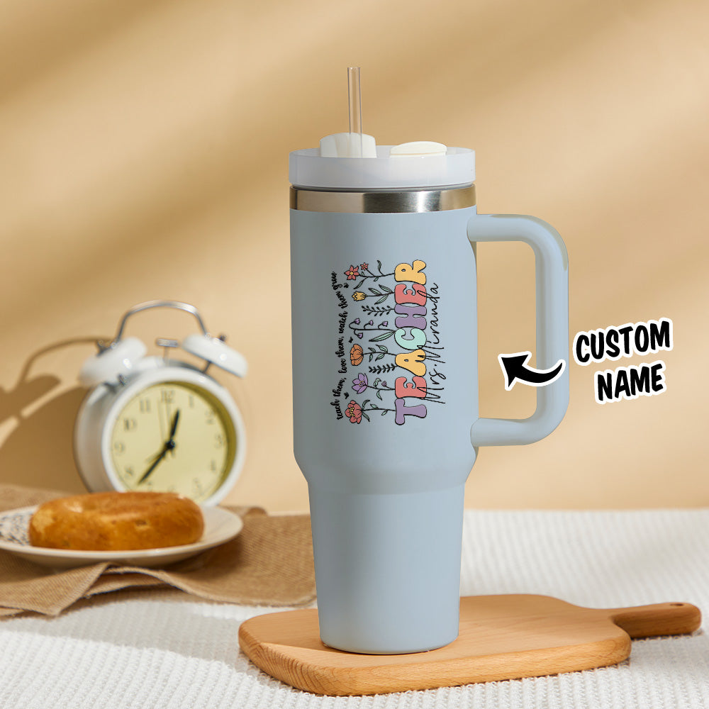 Blue Personalized Back to School Gift for Teacher Wildflower 40oz Tumbler