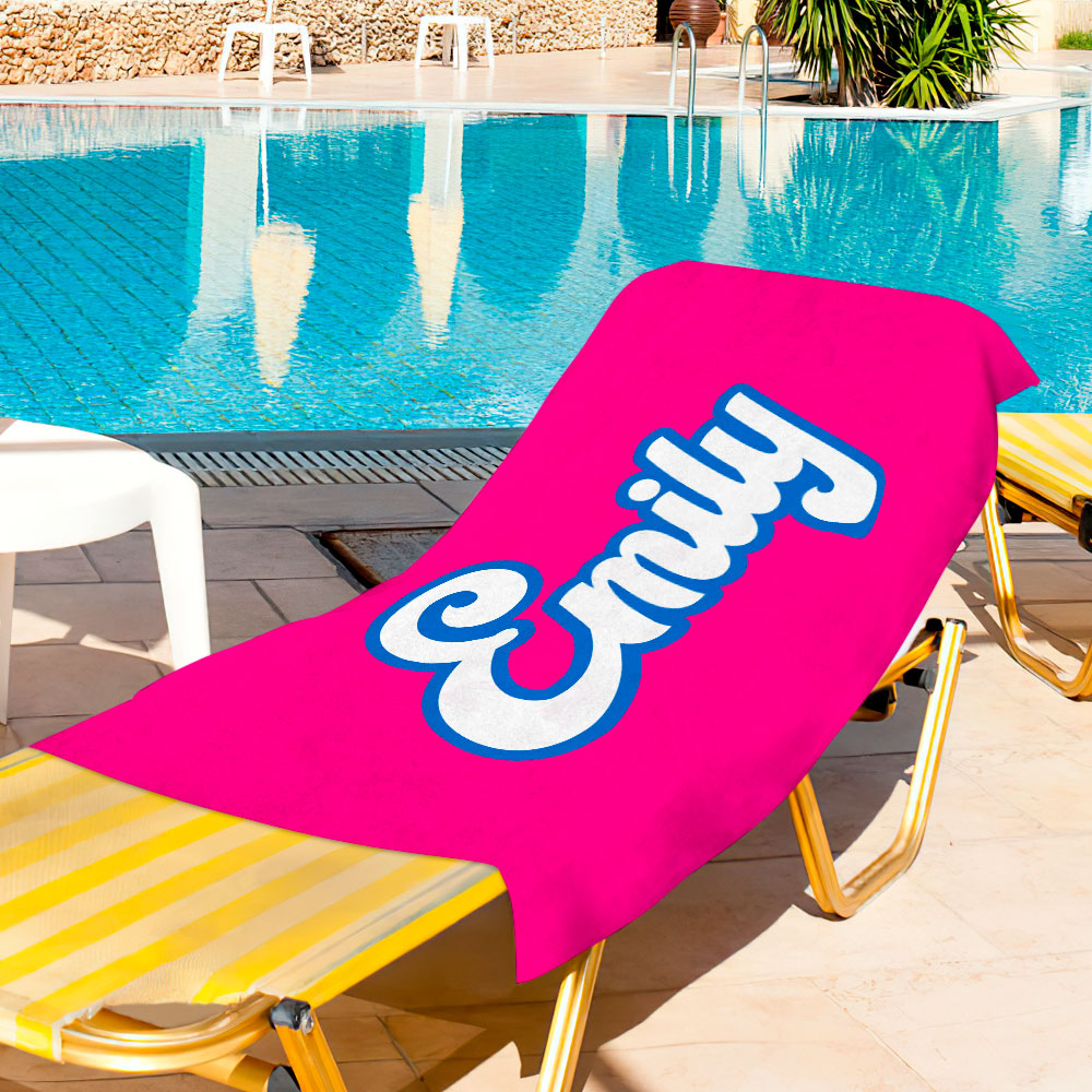 Bright Beach Towel with Personalized Name in Hot Pink