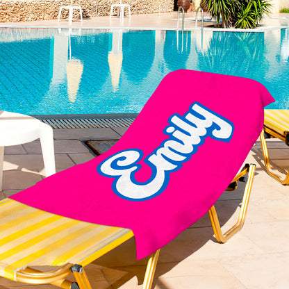 Bright Beach Towel with Personalized Name in Hot Pink