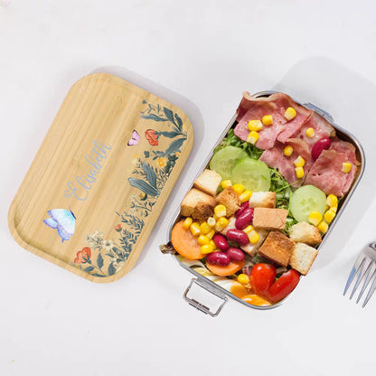 Butterflies with Food Personalized Child's Name Stainless Steel Lunch Box