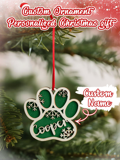 Personalized Dog Paw Snowflake Ornament – Custom Name Christmas Tree Decoration