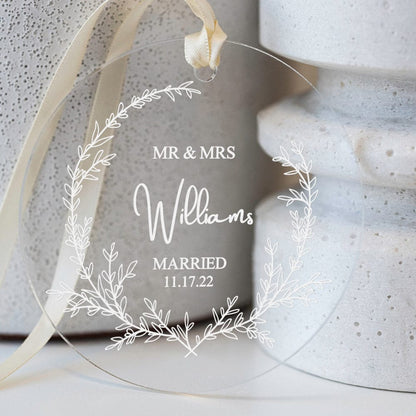 Custom Clear Acrylic Wedding or Engagement Ornament