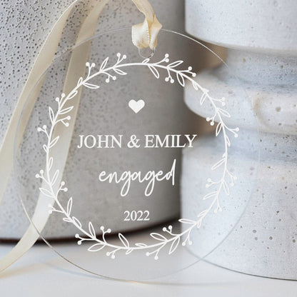 Custom Clear Acrylic Wedding or Engagement Ornament