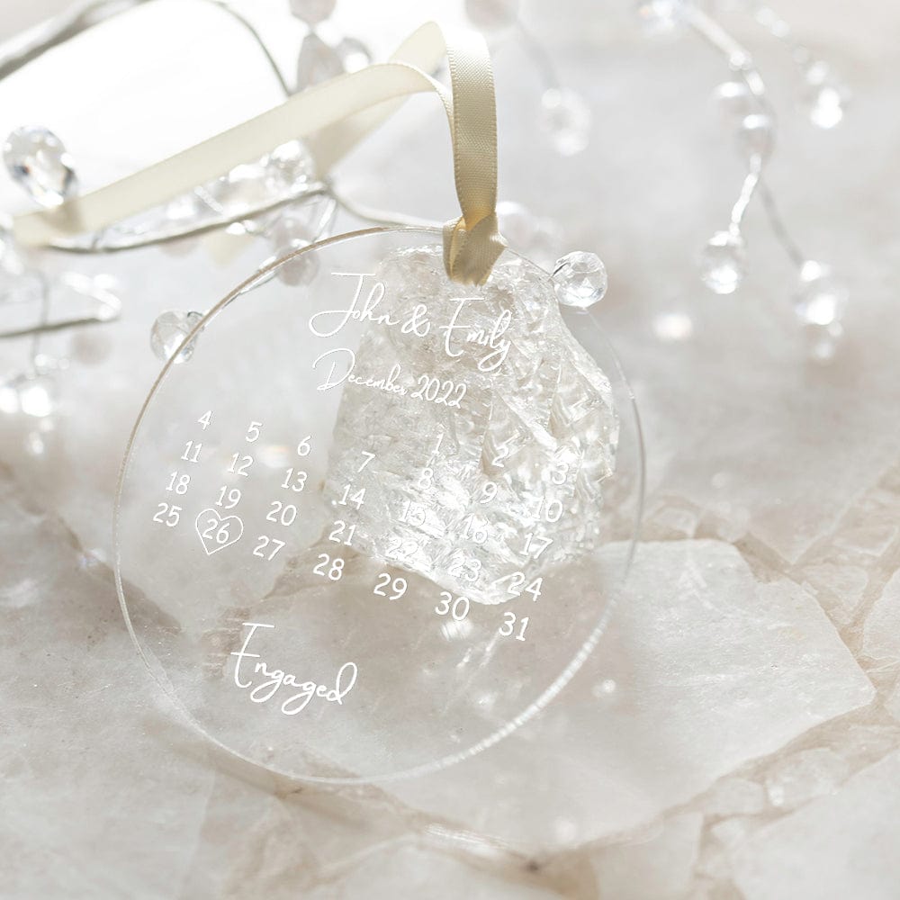 Custom Clear Acrylic Wedding or Engagement Ornament