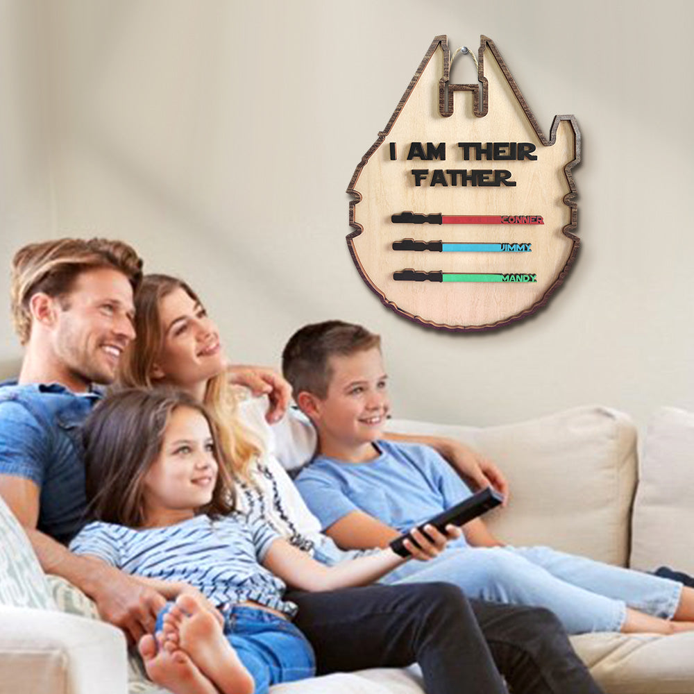 Personalized Spaceship Shaped I Am Their Father Wooden Sign