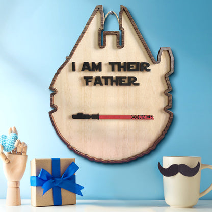 Personalized Spaceship Shaped I Am Their Father Wooden Sign