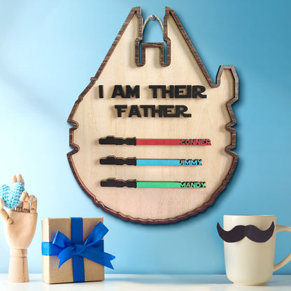 Personalized Spaceship Shaped I Am Their Father Wooden Sign
