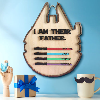 Personalized Spaceship Shaped I Am Their Father Wooden Sign