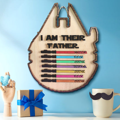 Personalized Spaceship Shaped I Am Their Father Wooden Sign