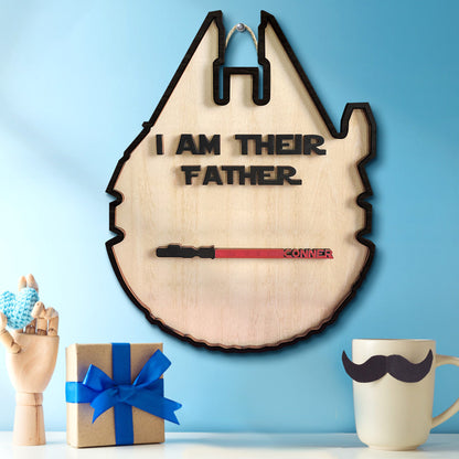 Personalized Spaceship Shaped I Am Their Father Wooden Sign