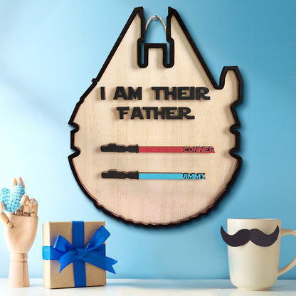 Personalized Spaceship Shaped I Am Their Father Wooden Sign