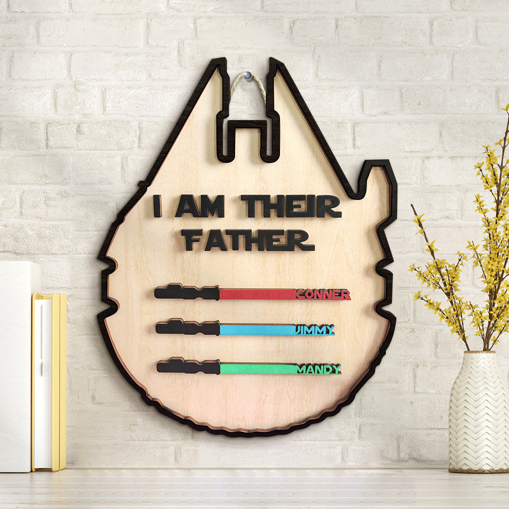 Personalized Spaceship Shaped I Am Their Father Wooden Sign
