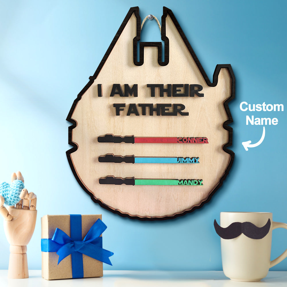 Personalized Spaceship Shaped I Am Their Father Wooden Sign