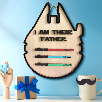 Personalized Spaceship Shaped I Am Their Father Wooden Sign