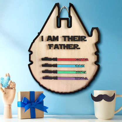 Personalized Spaceship Shaped I Am Their Father Wooden Sign