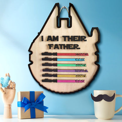 Personalized Spaceship Shaped I Am Their Father Wooden Sign