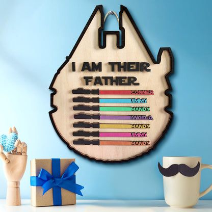 Personalized Spaceship Shaped I Am Their Father Wooden Sign