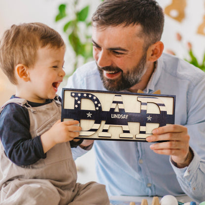 Personalized Wooden Dad Stars & Stripes Sign with Custom Family Names