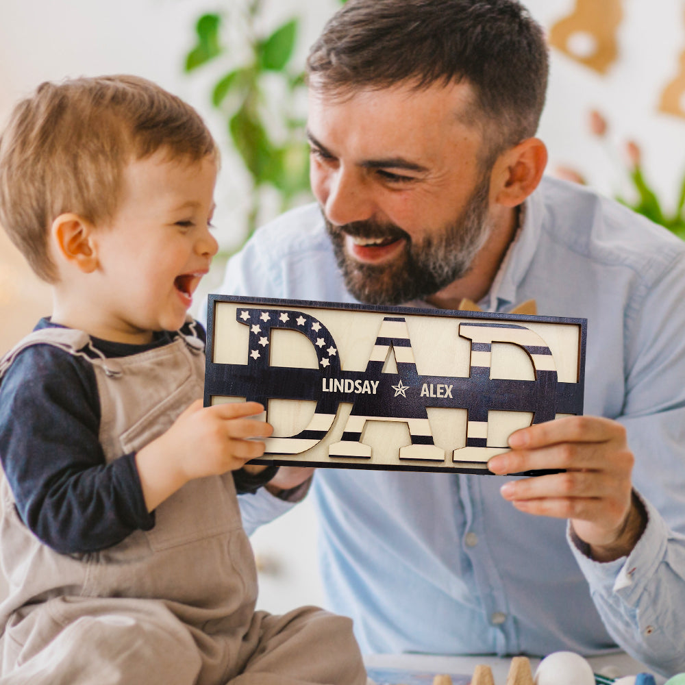 Personalized Wooden Dad Stars & Stripes Sign with Custom Family Names