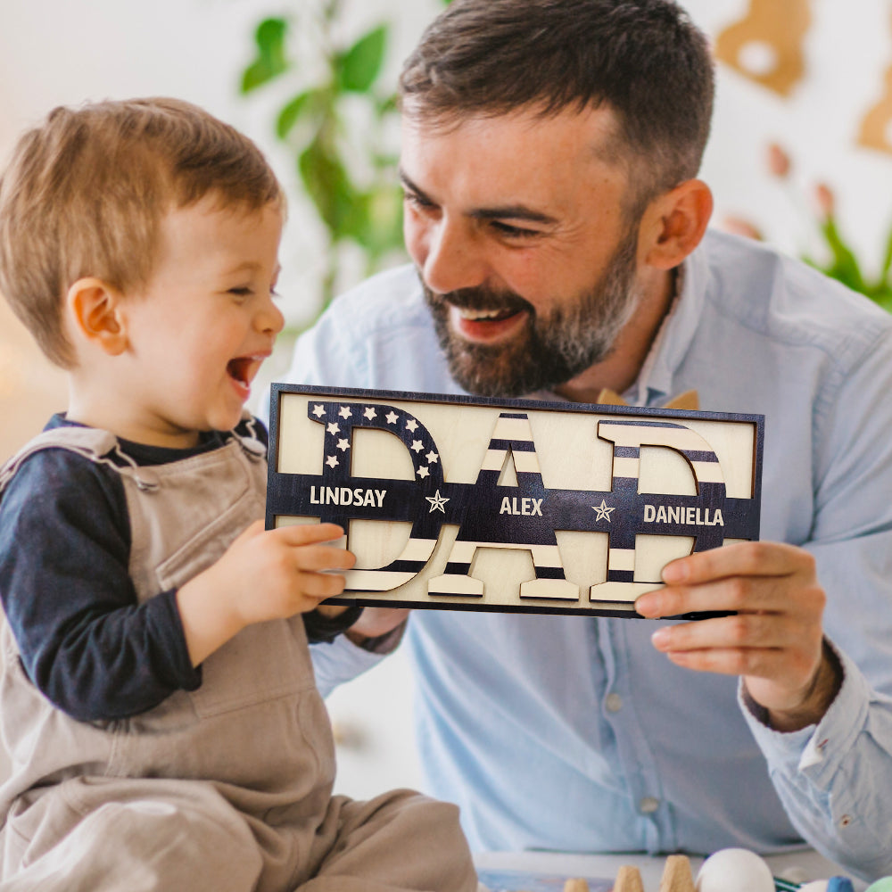 Personalized Wooden Dad Stars & Stripes Sign with Custom Family Names