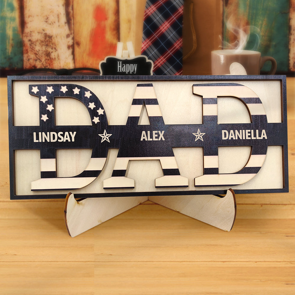 Personalized Wooden Dad Stars & Stripes Sign with Custom Family Names