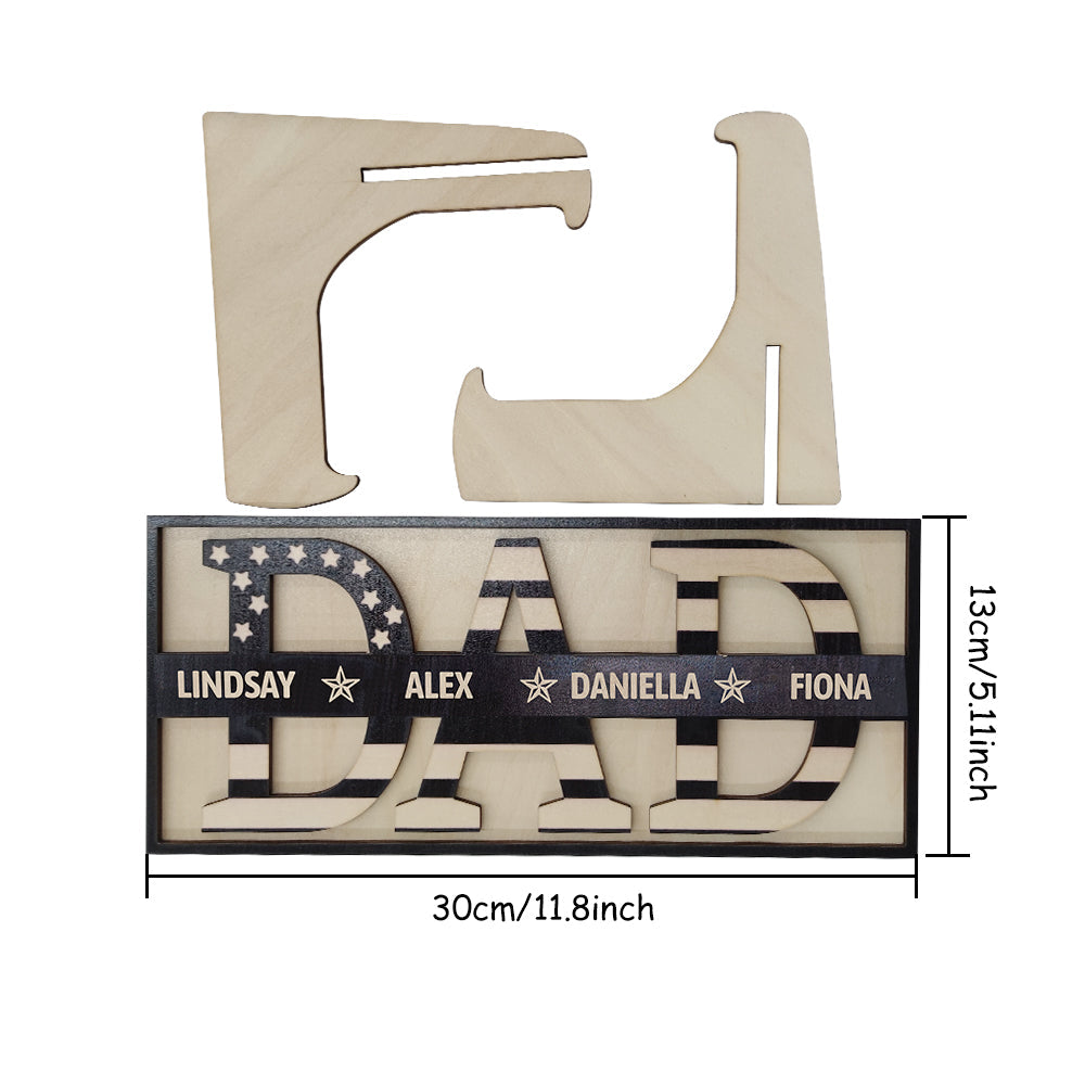 Personalized Wooden Dad Stars & Stripes Sign with Custom Family Names