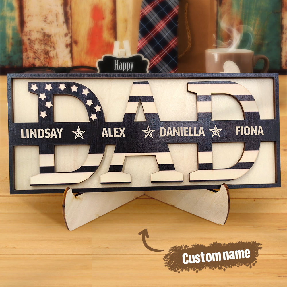 Personalized Wooden Dad Stars & Stripes Sign with Custom Family Names