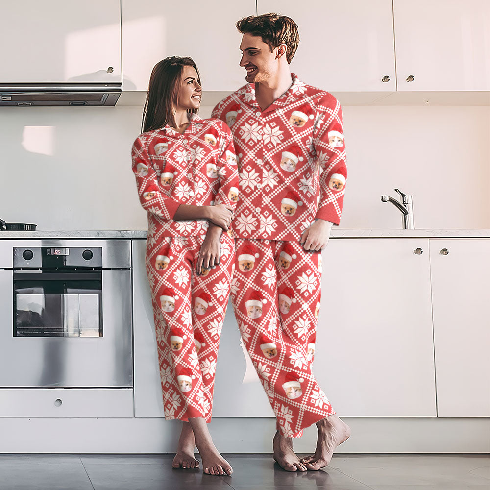 Custom Pet Photo Christmas Snowflake Pajamas