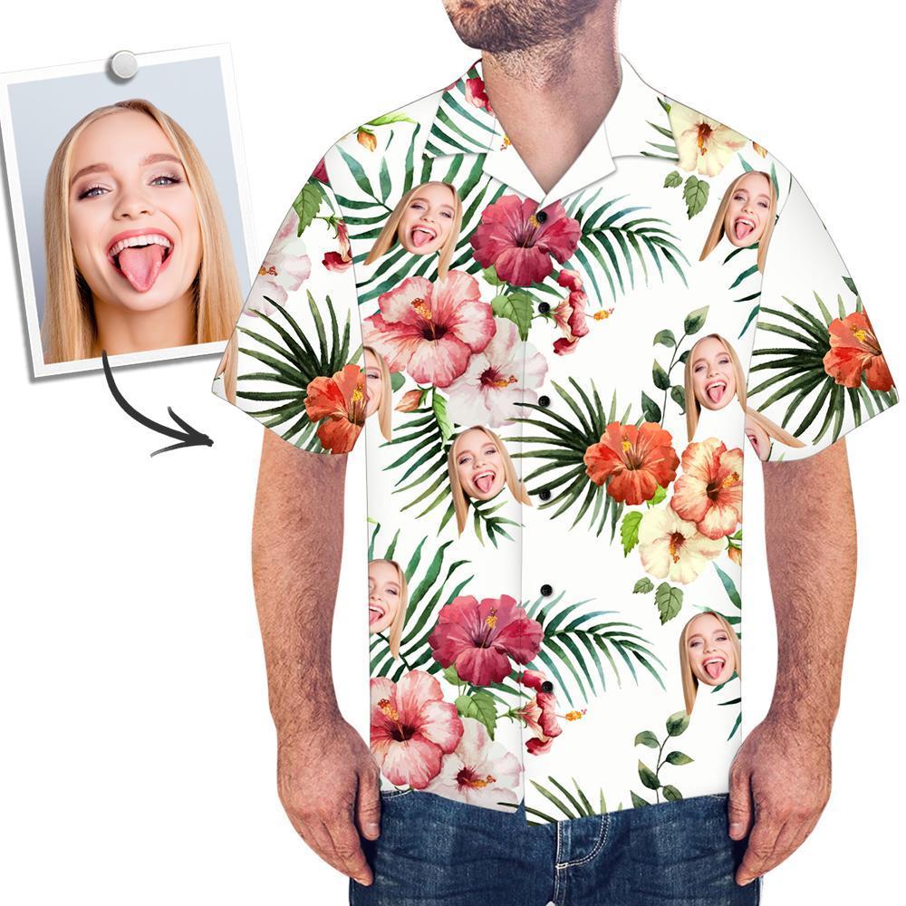 Hibiscus and Palm Personalized Face Hawaiian Shirt