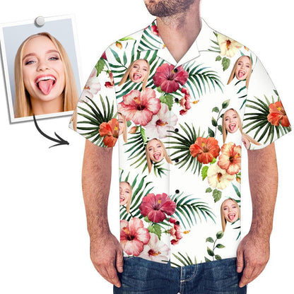 Hibiscus and Palm Personalized Face Hawaiian Shirt