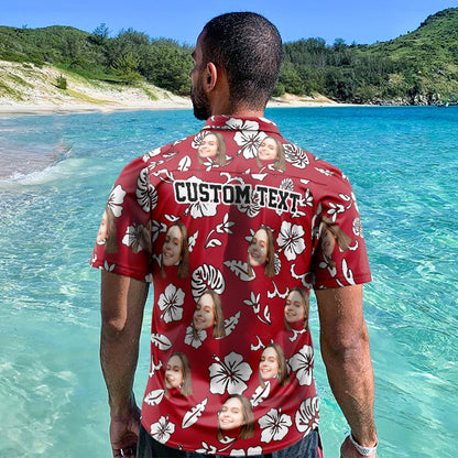 Red Hibiscus Hawaiian Shirt with Personalized Face & Custom Text