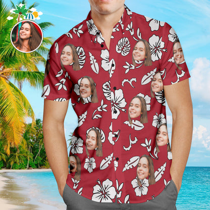 Red Hibiscus Hawaiian Shirt with Personalized Face & Custom Text